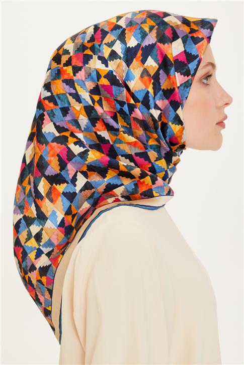 Armine Geometrik Desenli Twill Saf İpek Eşarp 9214D 85 32