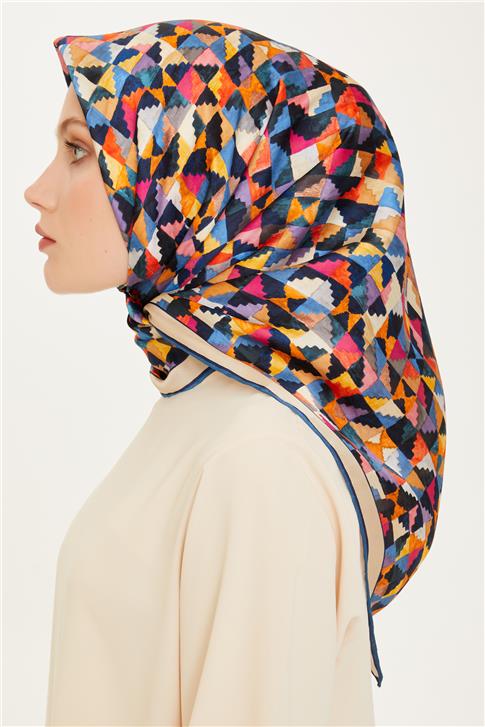 Armine Geometrik Desenli Twill Saf İpek Eşarp 9214D 85 32