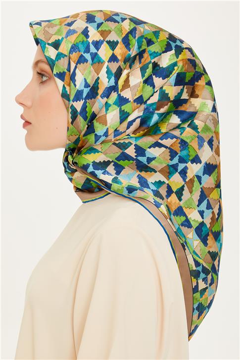 Armine Geometrik Desenli Twill Saf İpek Eşarp 9214D 85 34