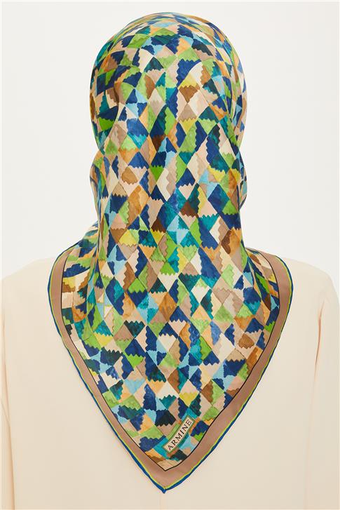 Armine Geometrik Desenli Twill Saf İpek Eşarp 9214D 85 34