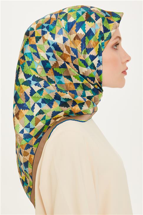 Armine Geometrik Desenli Twill Saf İpek Eşarp 9214D 85 34