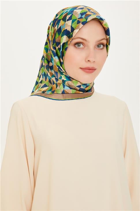 Armine Geometrik Desenli Twill Saf İpek Eşarp 9214D 85 34