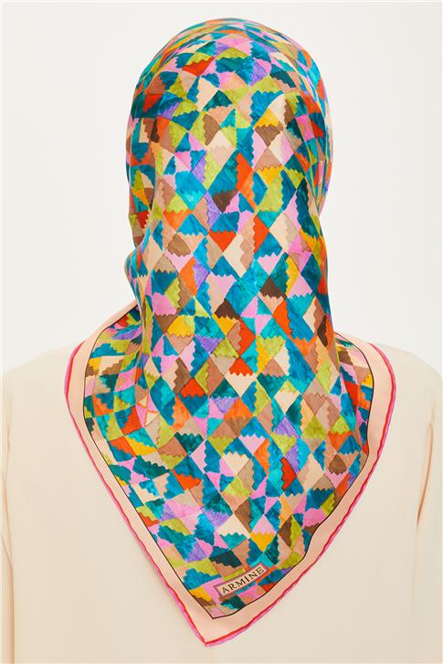 Armine Geometrik Desenli Twill Saf İpek Eşarp 9214D 85 35