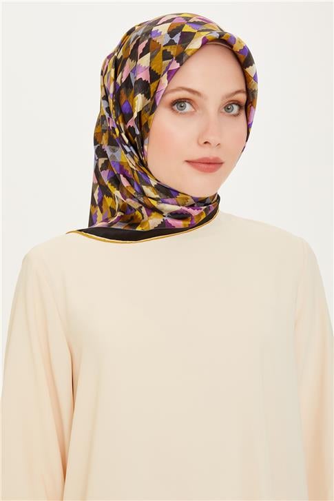 Armine Geometrik Desenli Twill Saf İpek Eşarp 9214D 85 36