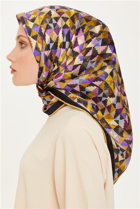 Armine Geometrik Desenli Twill Saf İpek Eşarp 9214D 85 36