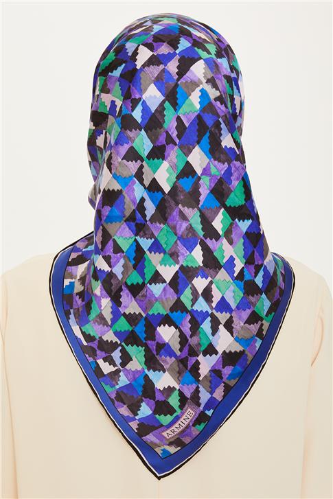 Armine Geometrik Desenli Twill Saf İpek Eşarp 9214D 85 53