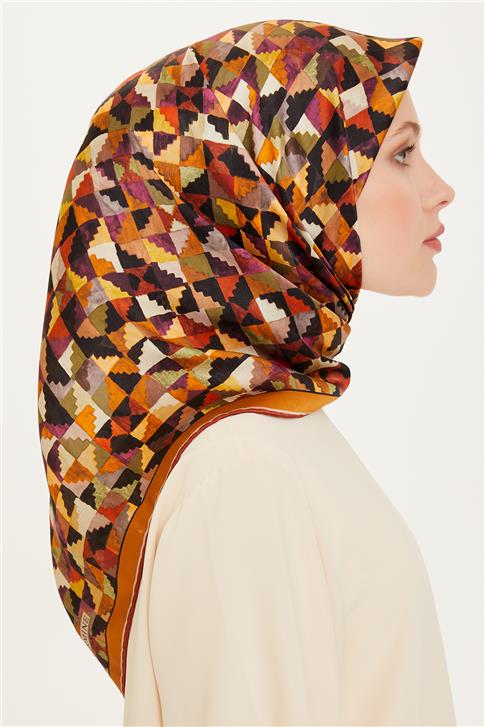 Armine Geometrik Desenli Twill Saf İpek Eşarp 9214D 85 81