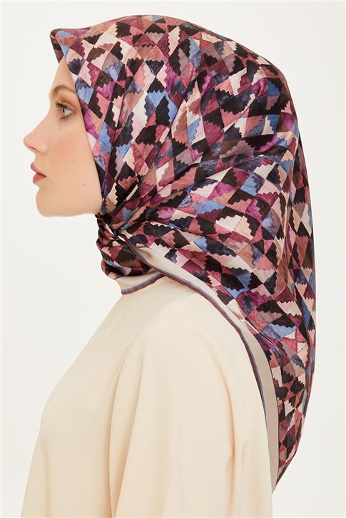 Armine Geometrik Desenli Twill Saf İpek Eşarp 9214D 85 83