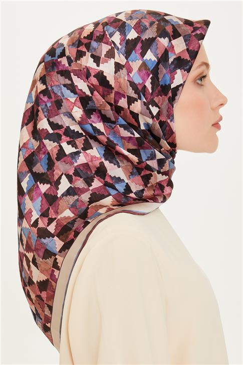 Armine Geometrik Desenli Twill Saf İpek Eşarp 9214D 85 83