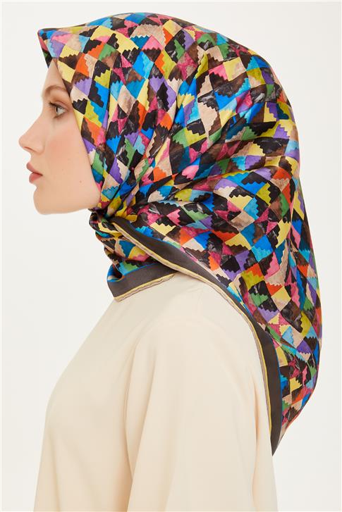 Armine Geometrik Desenli Twill Saf İpek Eşarp 9214D 85 84