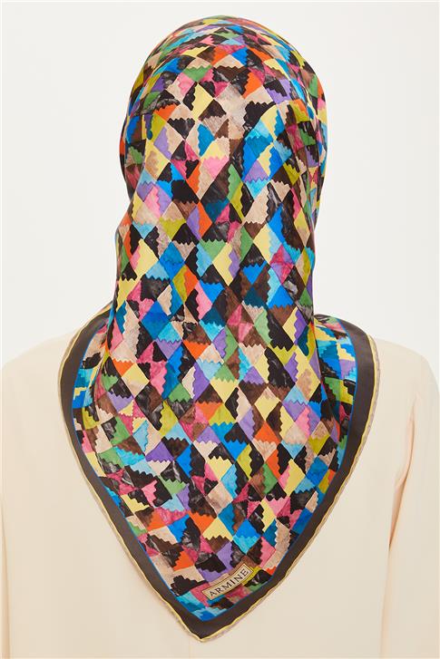 Armine Geometrik Desenli Twill Saf İpek Eşarp 9214D 85 84