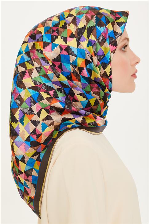 Armine Geometrik Desenli Twill Saf İpek Eşarp 9214D 85 84