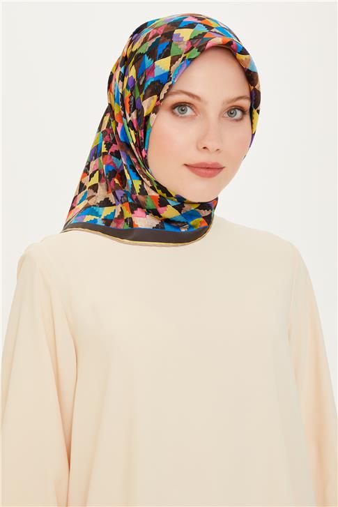 Armine Geometrik Desenli Twill Saf İpek Eşarp 9214D 85 84