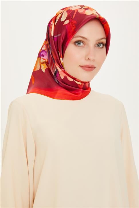 Armine Çiçek Desenli Twill Saf İpek Eşarp 9215D 34 01