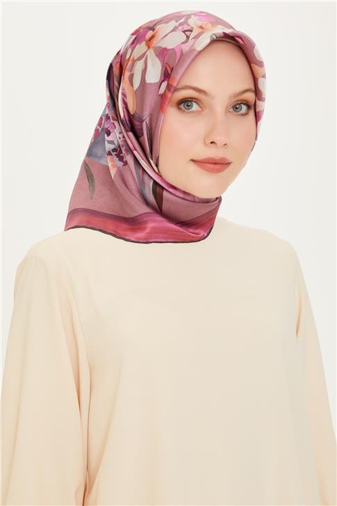 Armine Çiçek Desenli Twill Saf İpek Eşarp 9215D 34 82