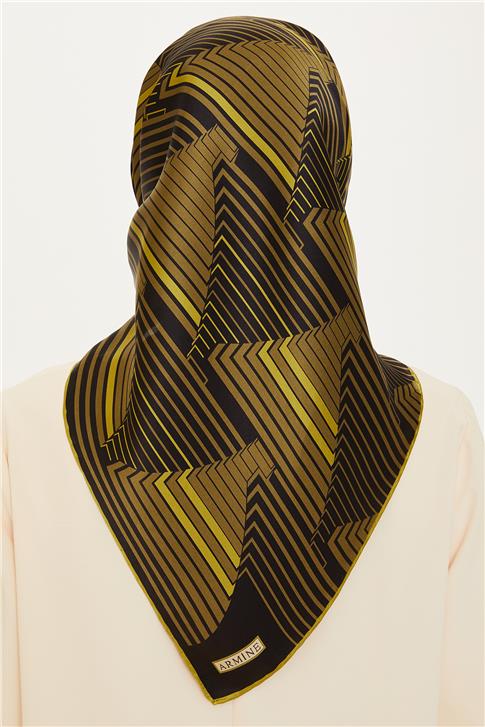 Armine Geometrik Desenli Twill Saf İpek Eşarp 9218D 83 04