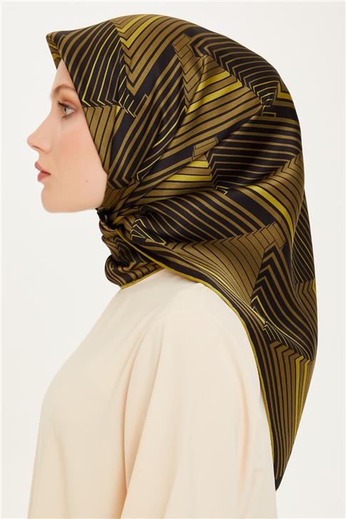 Armine Geometrik Desenli Twill Saf İpek Eşarp 9218D 83 04