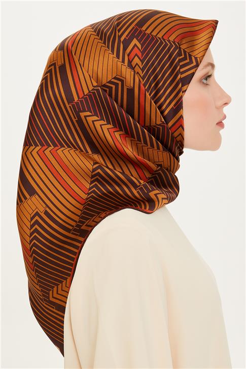 Armine Geometrik Desenli Twill Saf İpek Eşarp 9218D 83 05