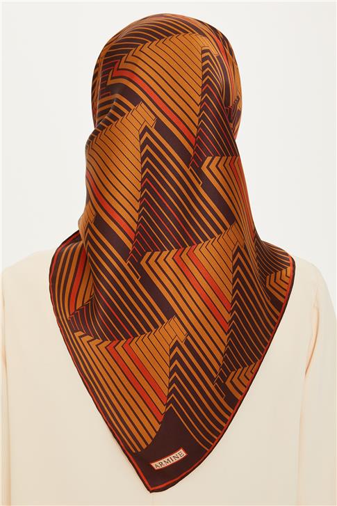 Armine Geometrik Desenli Twill Saf İpek Eşarp 9218D 83 05