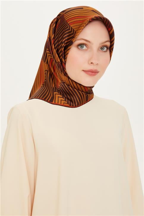 Armine Geometrik Desenli Twill Saf İpek Eşarp 9218D 83 05