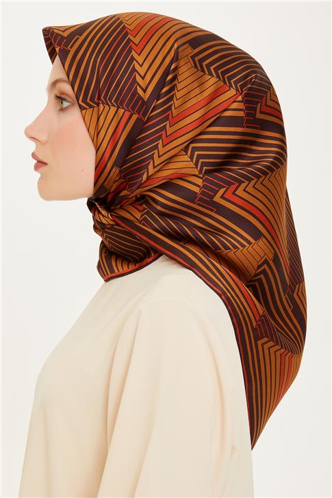 Armine Geometrik Desenli Twill Saf İpek Eşarp 9218D 83 05