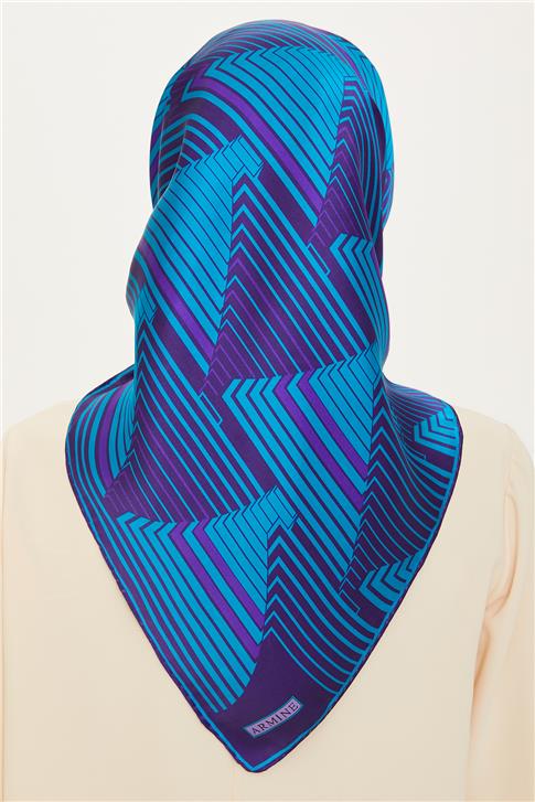 Armine Geometrik Desenli Twill Saf İpek Eşarp 9218D 83 07