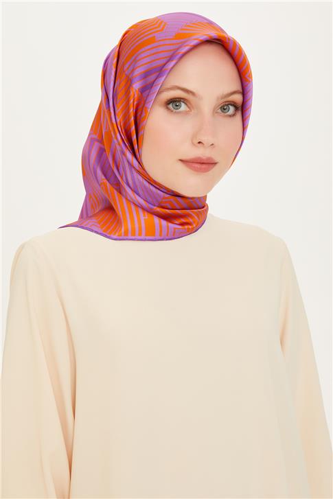 Armine Geometrik Desenli Twill Saf İpek Eşarp 9218D 83 13