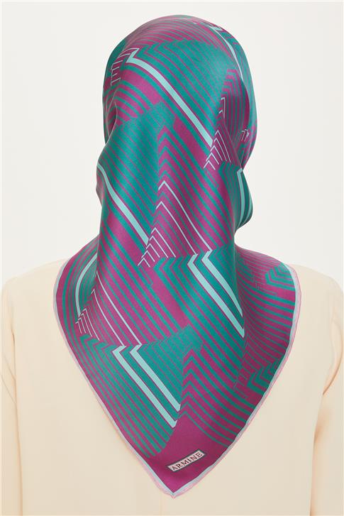Armine Geometrik Desenli Twill Saf İpek Eşarp 9218D 83 39