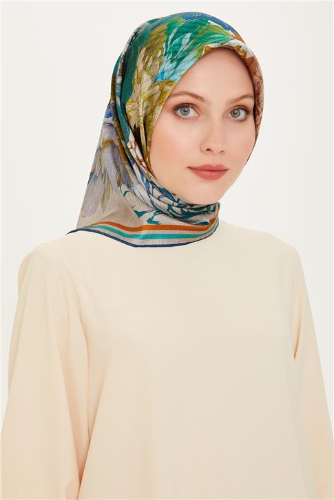 Armine Çiçek Desenli Twill Saf İpek Eşarp 9220D 31