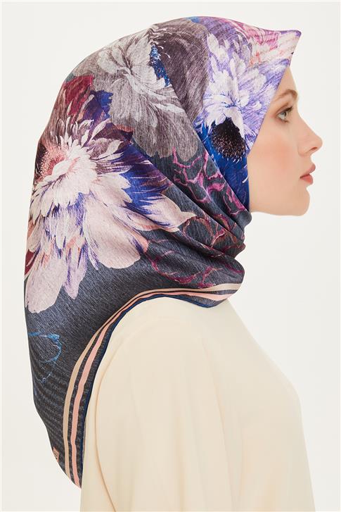 Armine Çiçek Desenli Twill Saf İpek Eşarp 9220D 32