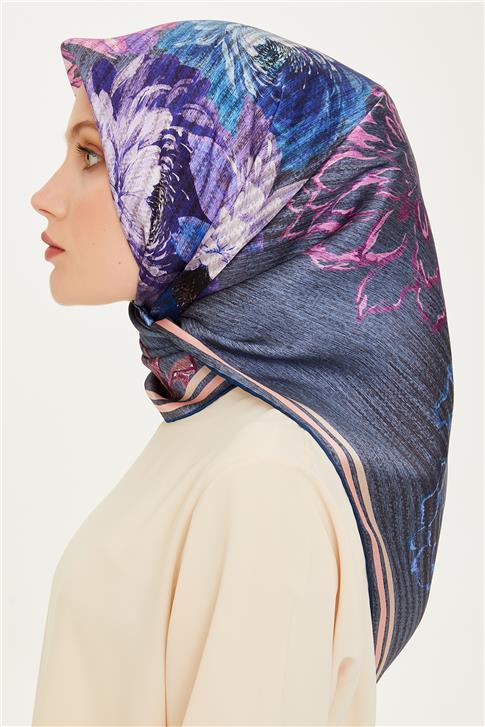 Armine Çiçek Desenli Twill Saf İpek Eşarp 9220D 32