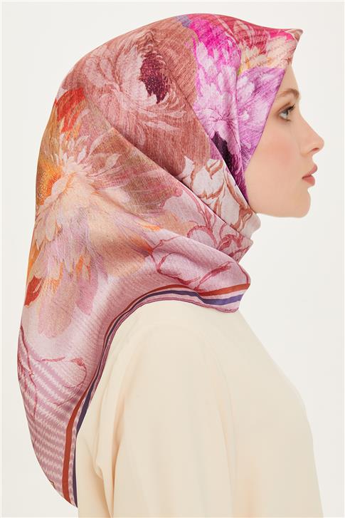Armine Çiçek Desenli Twill Saf İpek Eşarp 9220D 51