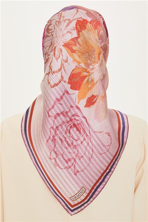 Armine Çiçek Desenli Twill Saf İpek Eşarp 9220D 51