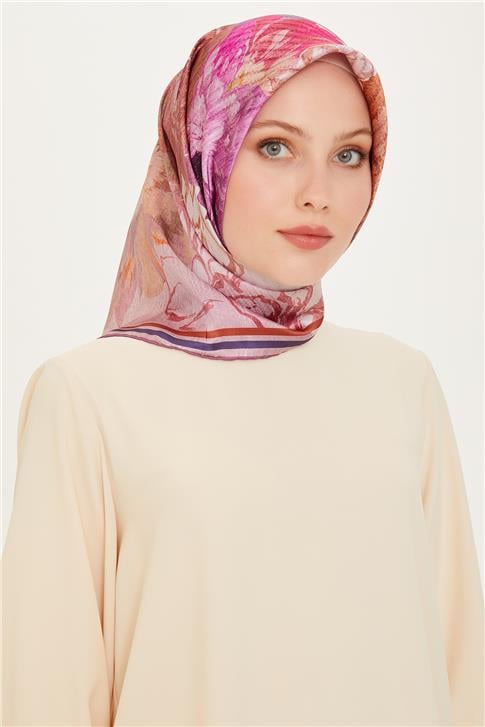 Armine Çiçek Desenli Twill Saf İpek Eşarp 9220D 51