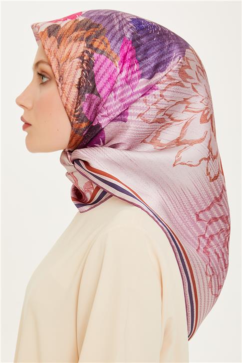 Armine Çiçek Desenli Twill Saf İpek Eşarp 9220D 51