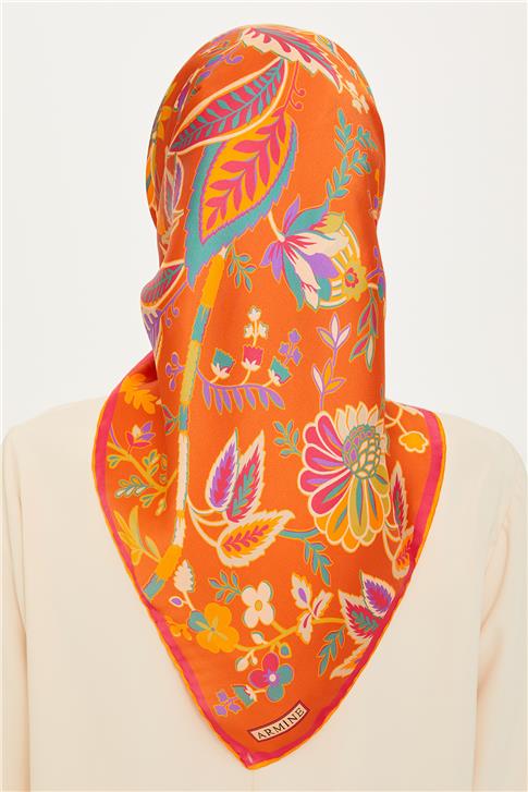 Armine Çiçek Desenli Sura Saf İpek Eşarp 9227D 53 02