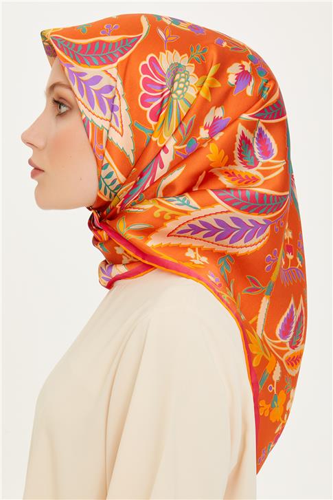 Armine Çiçek Desenli Sura Saf İpek Eşarp 9227D 53 02