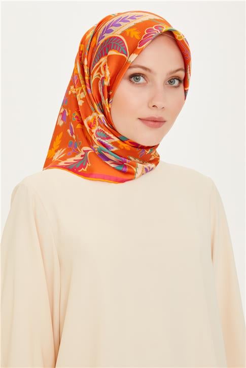 Armine Çiçek Desenli Sura Saf İpek Eşarp 9227D 53 02