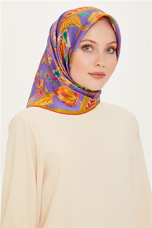 Armine Çiçek Desenli Sura Saf İpek Eşarp 9227D 53 07