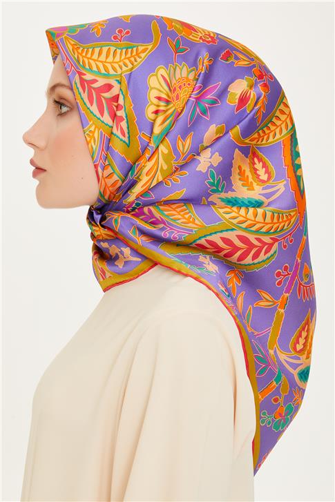 Armine Çiçek Desenli Sura Saf İpek Eşarp 9227D 53 07