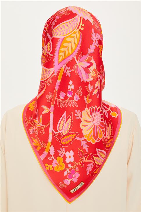 Armine Çiçek Desenli Sura Saf İpek Eşarp 9227D 53 09