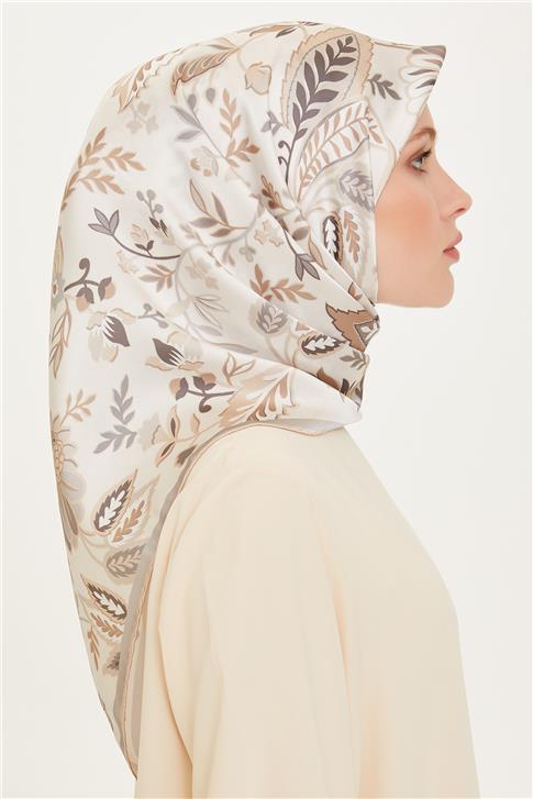 Armine Çiçek Desenli Sura Saf İpek Eşarp 9227D 53 85
