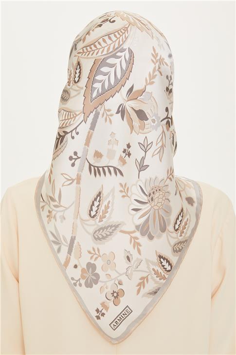 Armine Çiçek Desenli Sura Saf İpek Eşarp 9227D 53 85