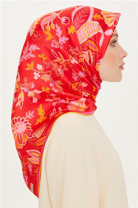 Armine Çiçek Desenli Twill Saf İpek Eşarp 9227D 09