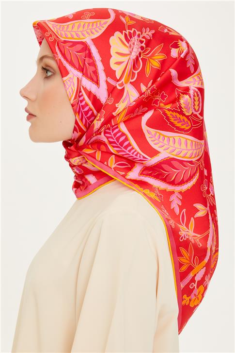 Armine Çiçek Desenli Twill Saf İpek Eşarp 9227D 09