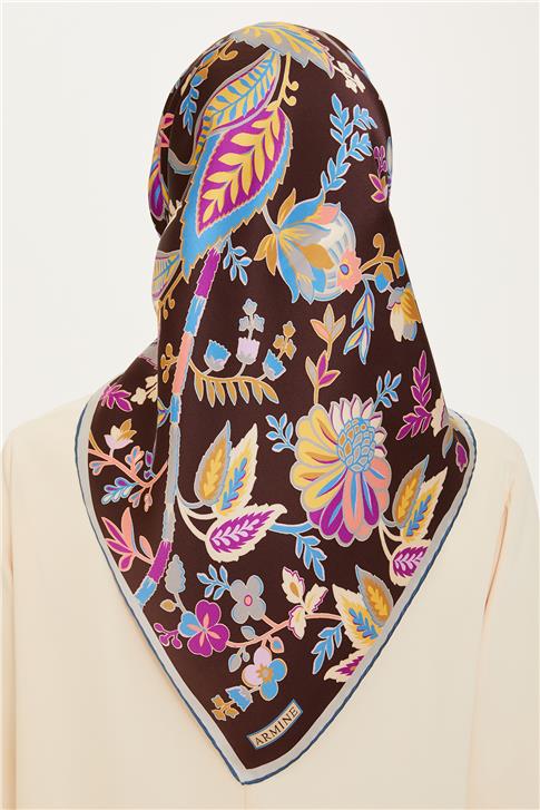 Armine Çiçek Desenli Twill Saf İpek Eşarp 9227D 35