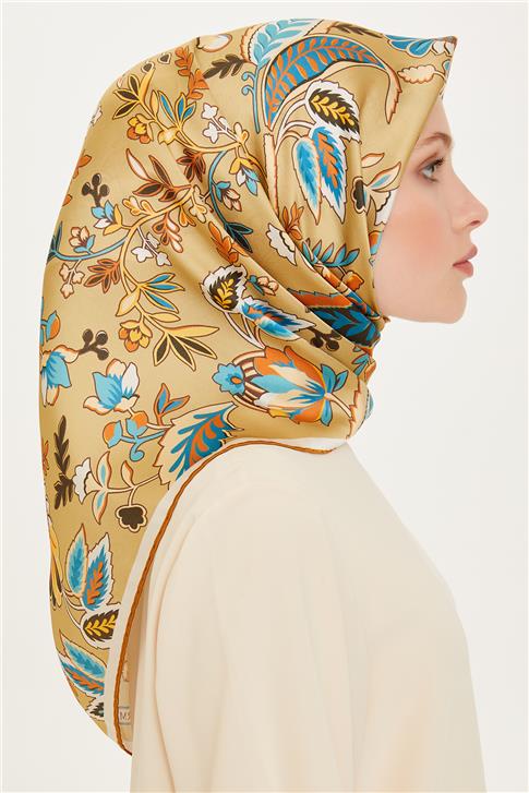 Armine Çiçek Desenli Twill Saf İpek Eşarp 9227D 37
