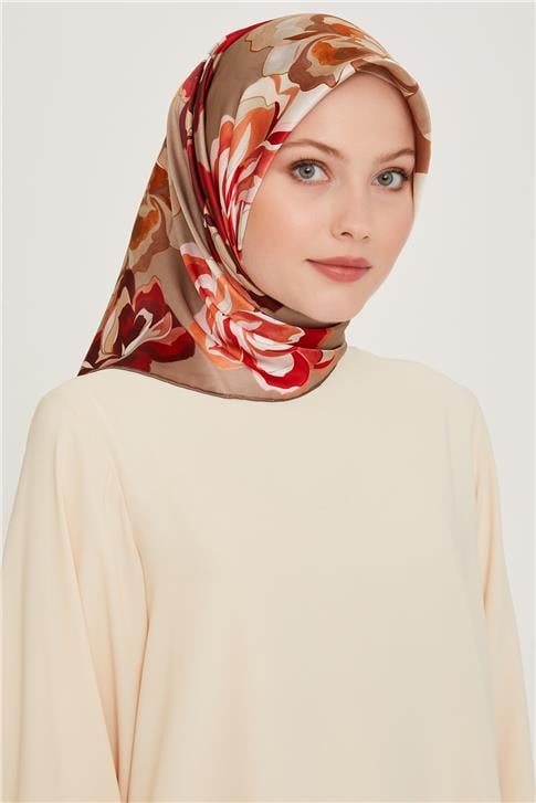 Armine Çiçek Desenli Sura Saf İpek Eşarp 9234D 01 01