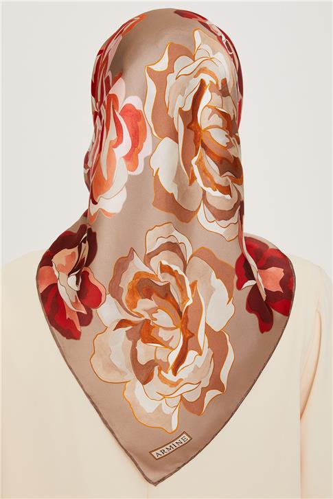 Armine Çiçek Desenli Sura Saf İpek Eşarp 9234D 01 01
