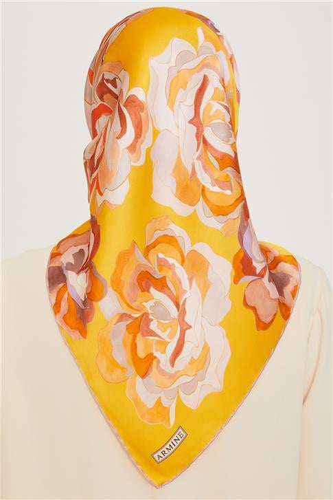 Armine Çiçek Desenli Sura Saf İpek Eşarp 9234D 01 24